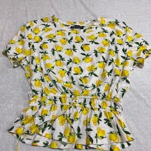 Zara lemon print top short sleeves women medium. SKU146